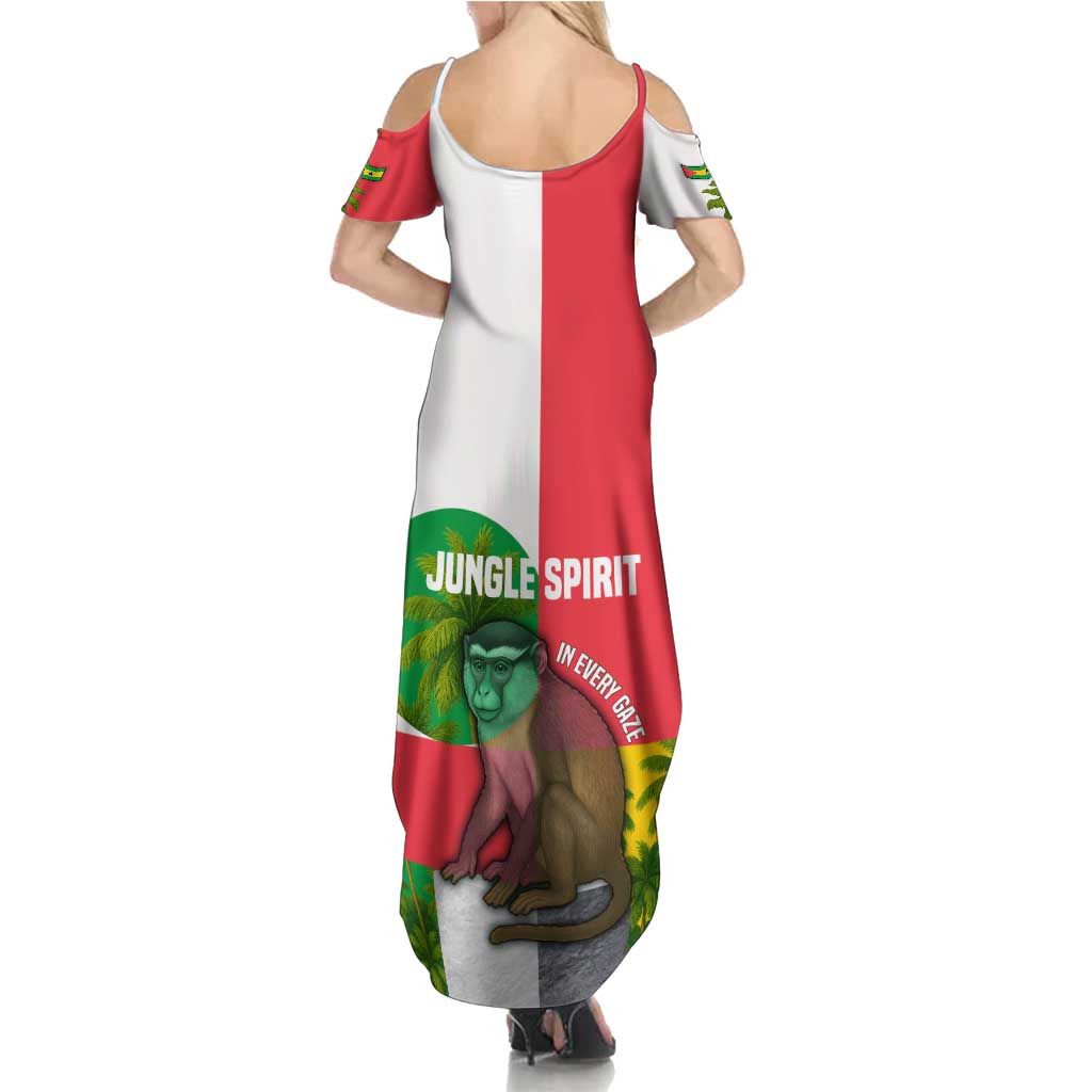 Jungle Spirit Monkey Family Matching Summer Maxi Dress and Hawaiian Shirt with Sao Tome and Principe Tropical Flag Color Blocks