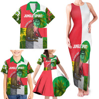 Jungle Spirit Monkey Family Matching Tank Maxi Dress and Hawaiian Shirt with Sao Tome and Principe Tropical Flag Color Blocks