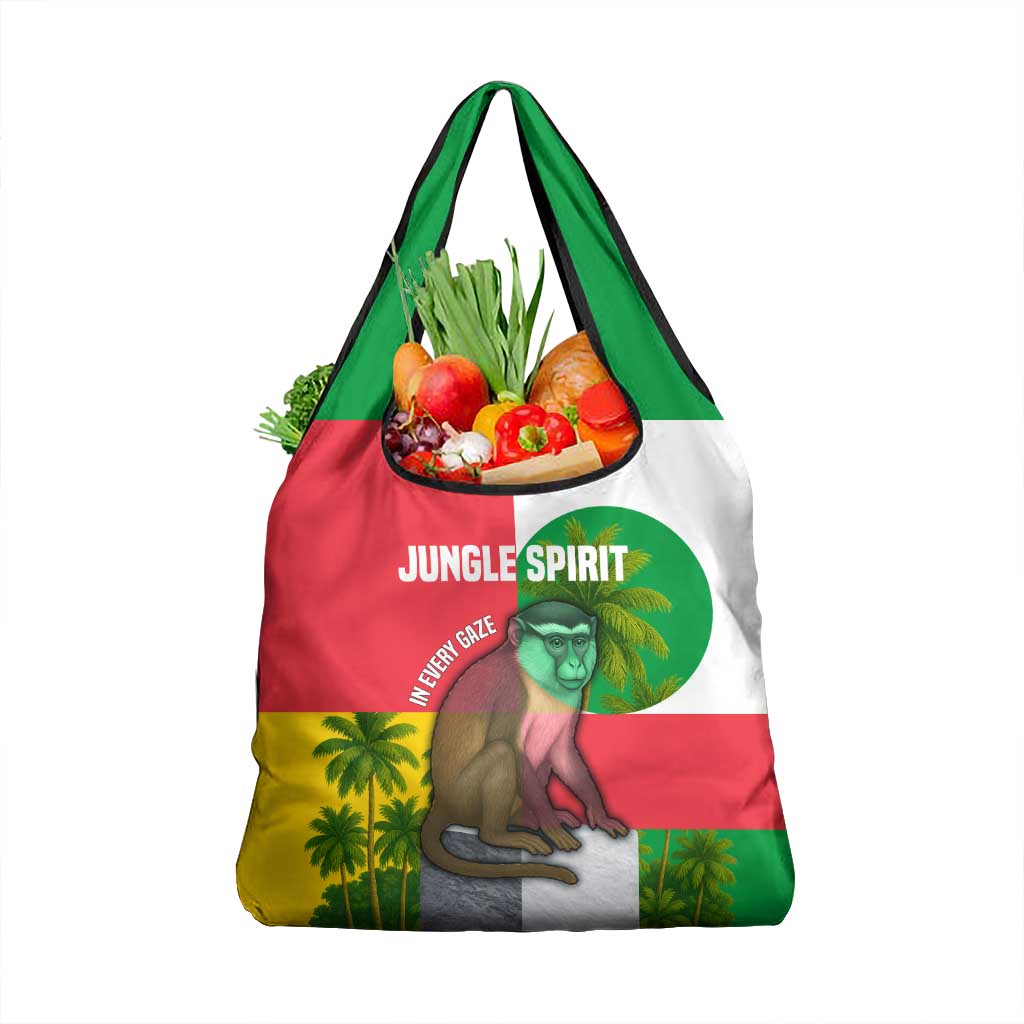 Jungle Spirit Monkey Grocery Bag with Sao Tome and Principe Tropical Flag Color Blocks