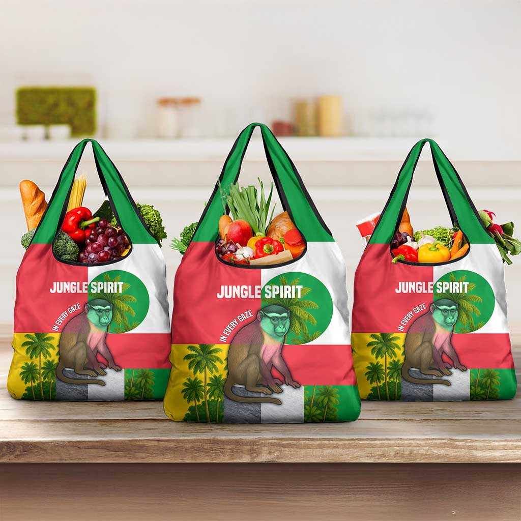 Jungle Spirit Monkey Grocery Bag with Sao Tome and Principe Tropical Flag Color Blocks