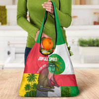 Jungle Spirit Monkey Grocery Bag with Sao Tome and Principe Tropical Flag Color Blocks