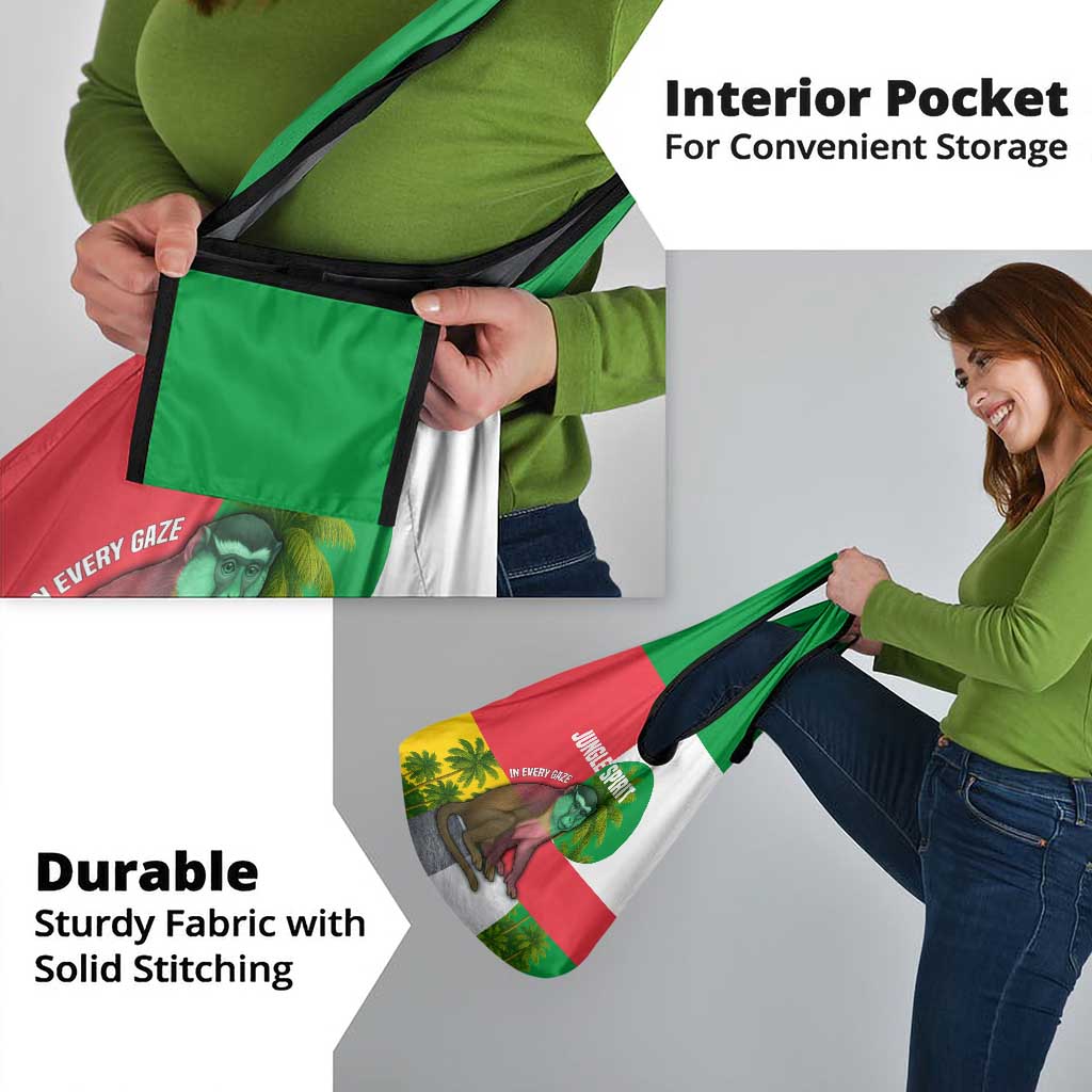 Jungle Spirit Monkey Grocery Bag with Sao Tome and Principe Tropical Flag Color Blocks
