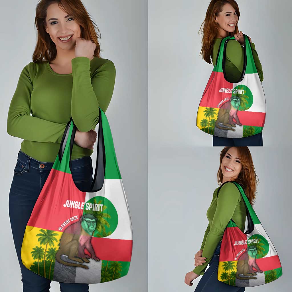 Jungle Spirit Monkey Grocery Bag with Sao Tome and Principe Tropical Flag Color Blocks