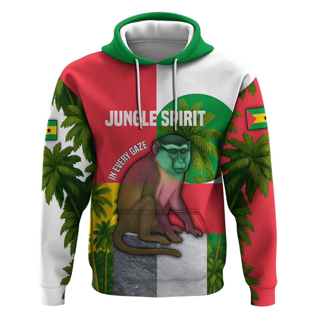 Jungle Spirit Monkey Hoodie with Sao Tome and Principe Tropical Flag Color Blocks
