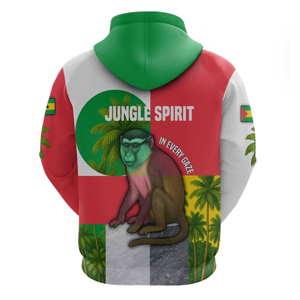 Jungle Spirit Monkey Hoodie with Sao Tome and Principe Tropical Flag Color Blocks