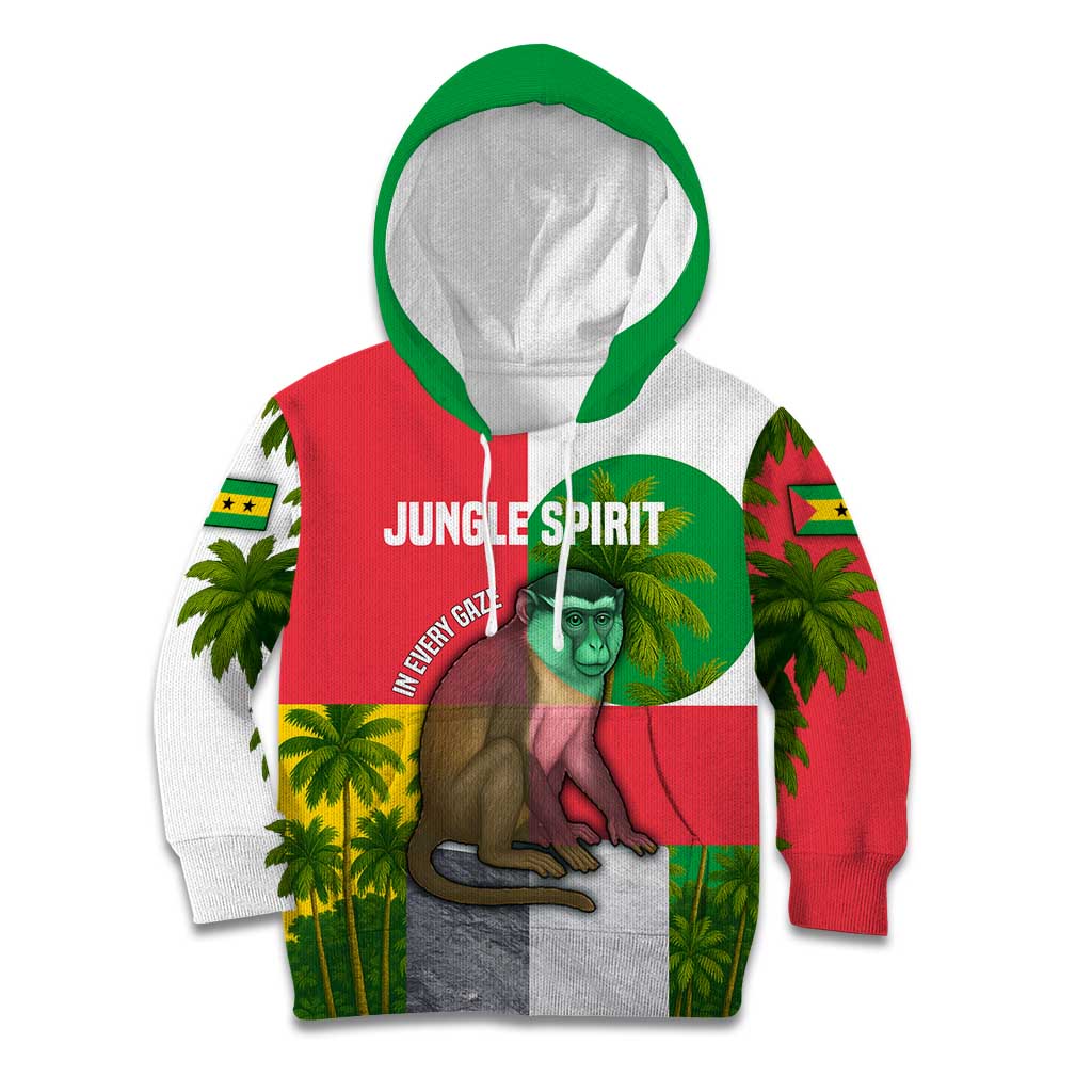 Jungle Spirit Monkey Kid Hoodie with Sao Tome and Principe Tropical Flag Color Blocks