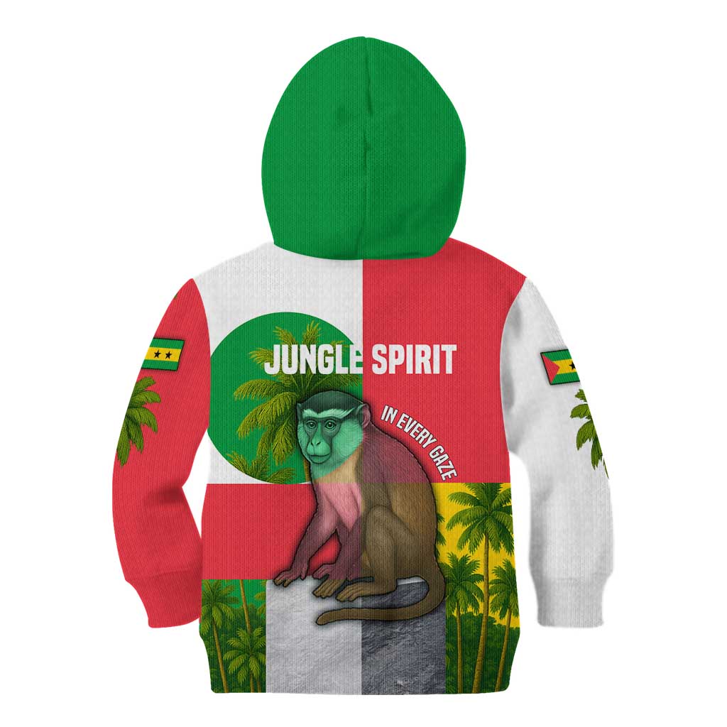 Jungle Spirit Monkey Kid Hoodie with Sao Tome and Principe Tropical Flag Color Blocks