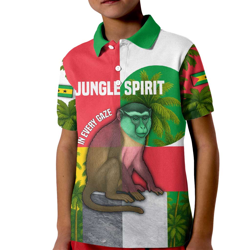Jungle Spirit Monkey Kid Polo Shirt with Sao Tome and Principe Tropical Flag Color Blocks