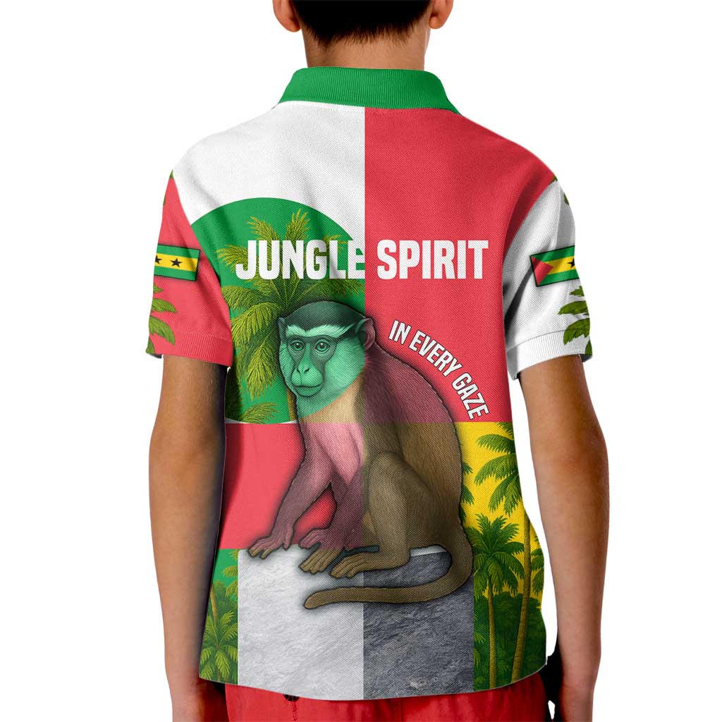 Jungle Spirit Monkey Kid Polo Shirt with Sao Tome and Principe Tropical Flag Color Blocks