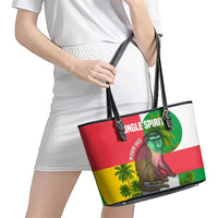 Jungle Spirit Monkey Leather Tote Bag with Sao Tome and Principe Tropical Flag Color Blocks