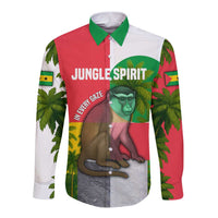 Jungle Spirit Monkey Long Sleeve Button Shirt with Sao Tome and Principe Tropical Flag Color Blocks