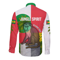 Jungle Spirit Monkey Long Sleeve Button Shirt with Sao Tome and Principe Tropical Flag Color Blocks