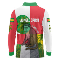 Jungle Spirit Monkey Long Sleeve Polo Shirt with Sao Tome and Principe Tropical Flag Color Blocks