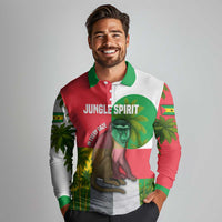 Jungle Spirit Monkey Long Sleeve Polo Shirt with Sao Tome and Principe Tropical Flag Color Blocks