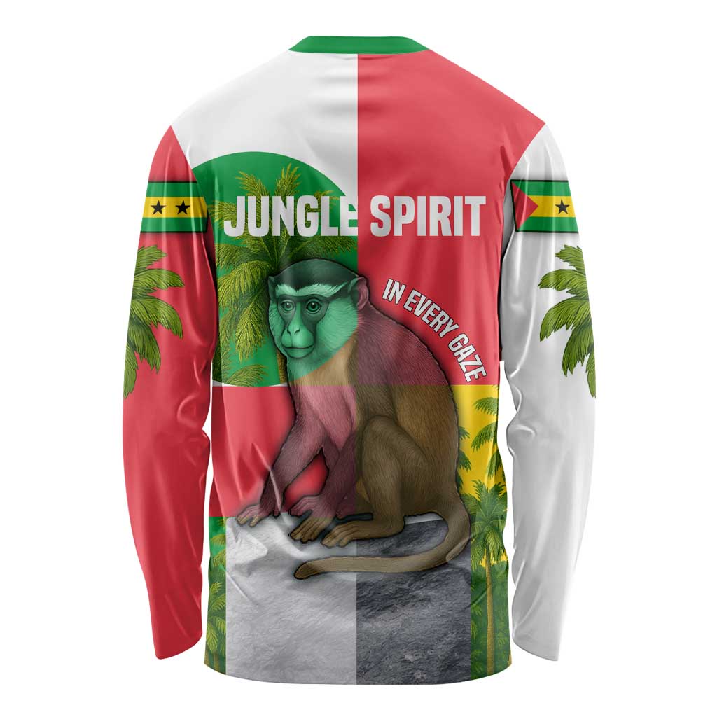 Jungle Spirit Monkey Long Sleeve Shirt with Sao Tome and Principe Tropical Flag Color Blocks