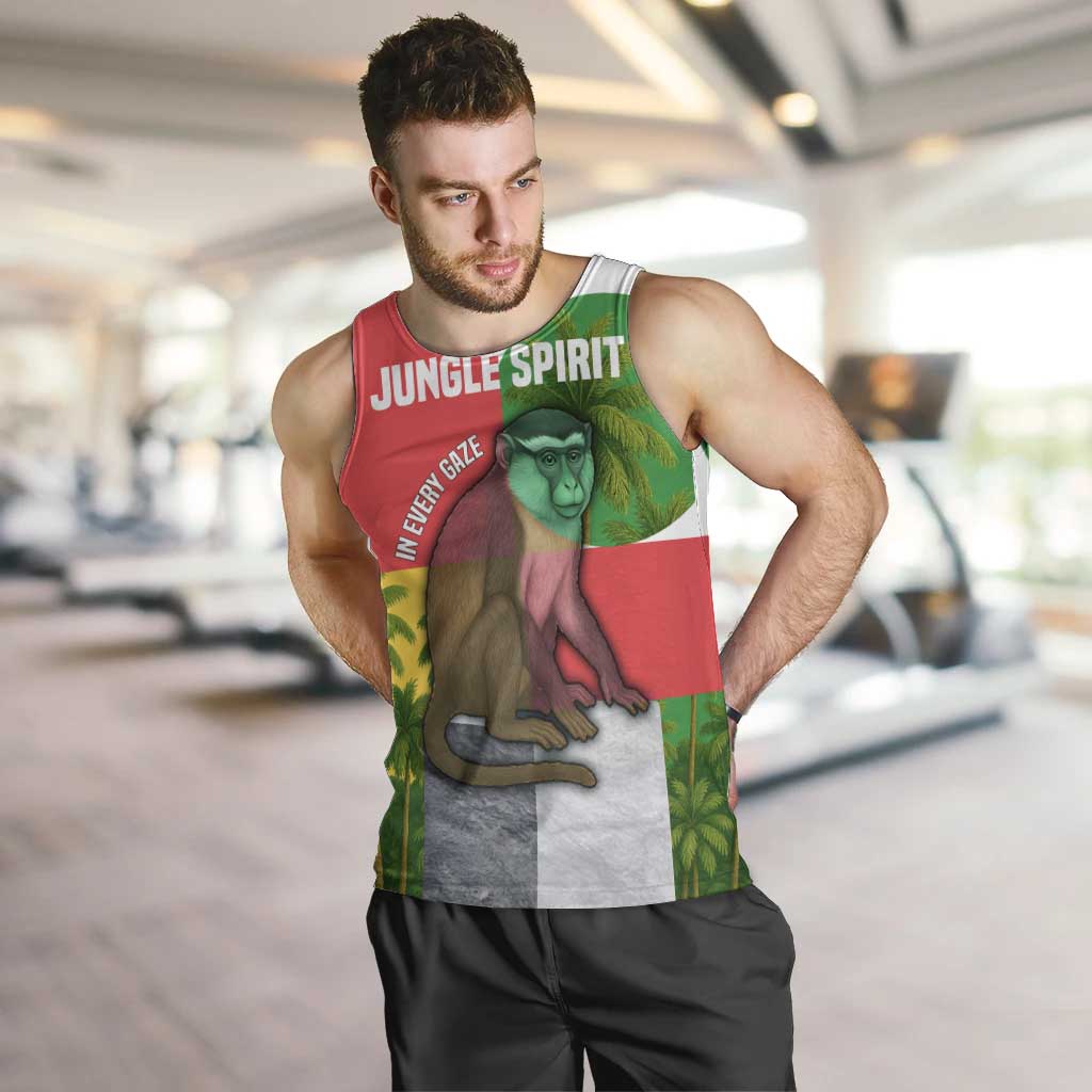 Jungle Spirit Monkey Men Tank Top with Sao Tome and Principe Tropical Flag Color Blocks