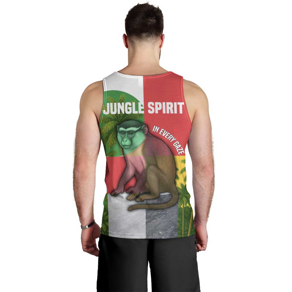 Jungle Spirit Monkey Men Tank Top with Sao Tome and Principe Tropical Flag Color Blocks