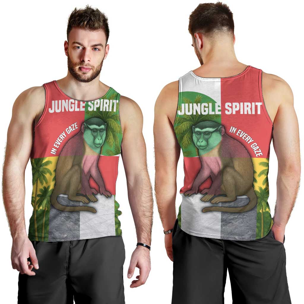 Jungle Spirit Monkey Men Tank Top with Sao Tome and Principe Tropical Flag Color Blocks