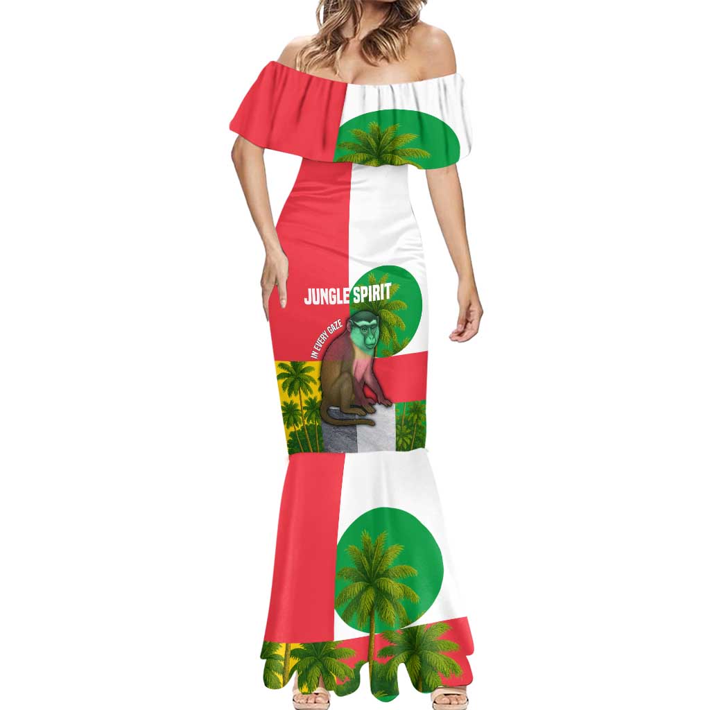 Jungle Spirit Monkey Mermaid Dress with Sao Tome and Principe Tropical Flag Color Blocks