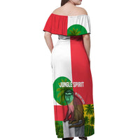 Jungle Spirit Monkey Off Shoulder Maxi Dress with Sao Tome and Principe Tropical Flag Color Blocks