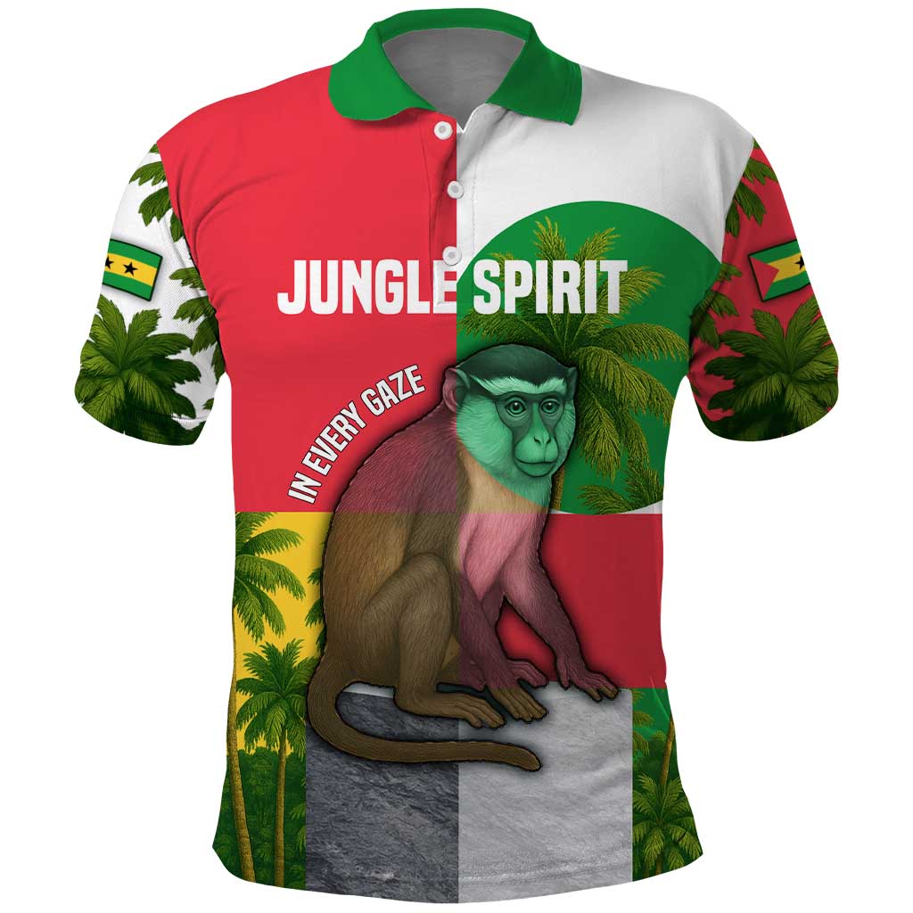 Jungle Spirit Monkey Polo Shirt with Sao Tome and Principe Tropical Flag Color Blocks