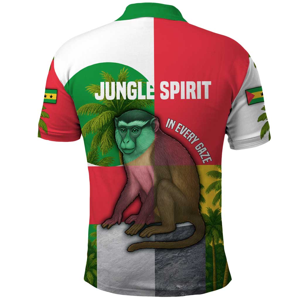 Jungle Spirit Monkey Polo Shirt with Sao Tome and Principe Tropical Flag Color Blocks