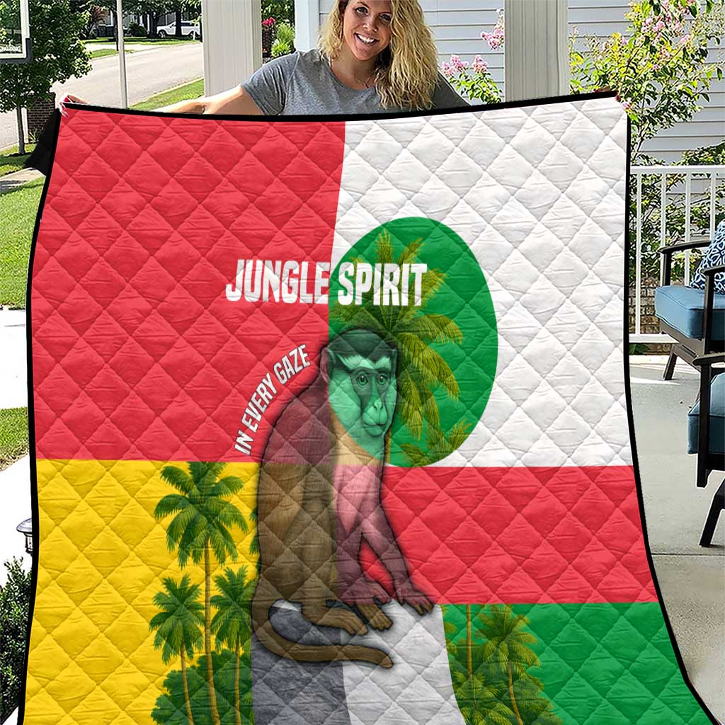 Jungle Spirit Monkey Quilt with Sao Tome and Principe Tropical Flag Color Blocks
