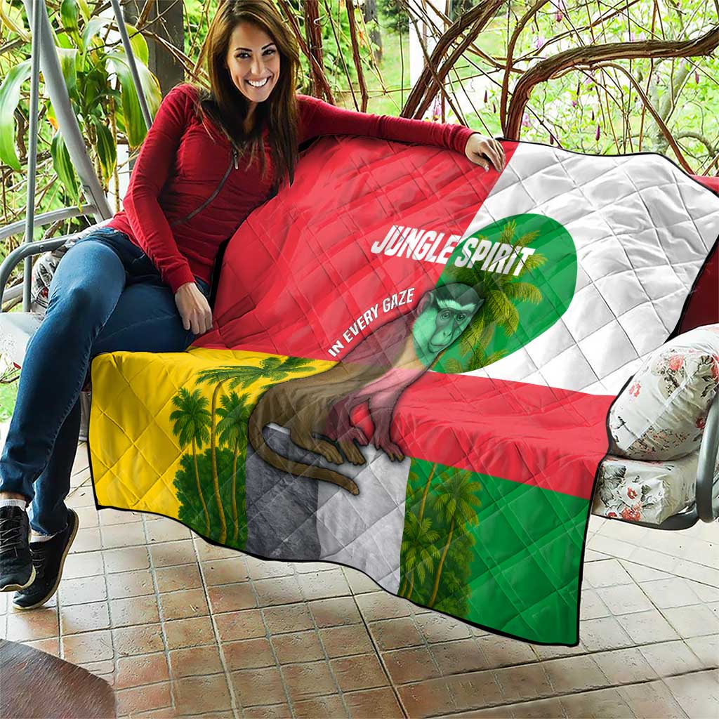 Jungle Spirit Monkey Quilt with Sao Tome and Principe Tropical Flag Color Blocks