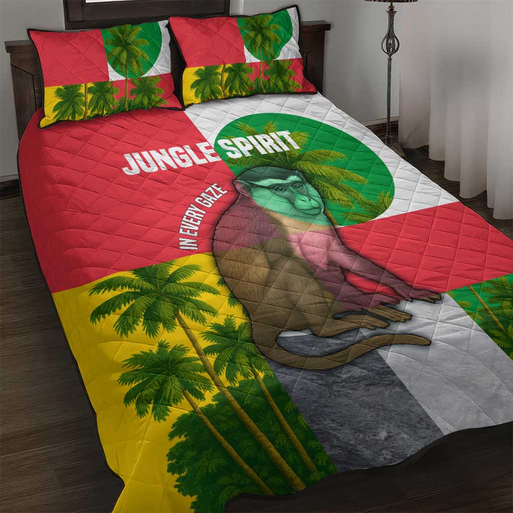 Jungle Spirit Monkey Quilt Bed Set with Sao Tome and Principe Tropical Flag Color Blocks