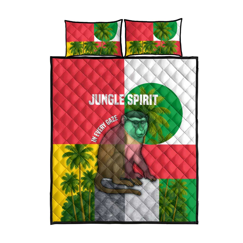 Jungle Spirit Monkey Quilt Bed Set with Sao Tome and Principe Tropical Flag Color Blocks