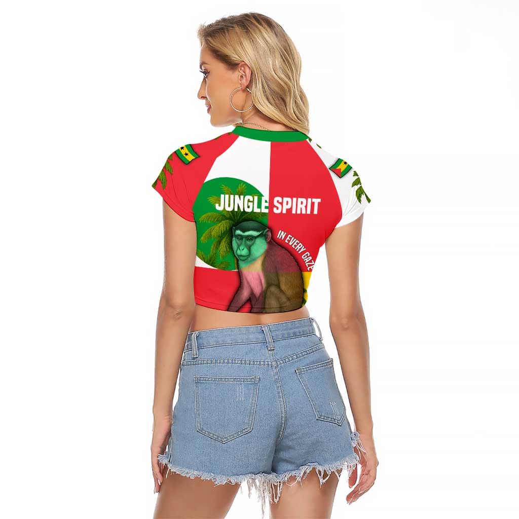 Jungle Spirit Monkey Raglan Cropped T Shirt with Sao Tome and Principe Tropical Flag Color Blocks