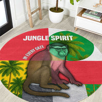 Jungle Spirit Monkey Round Carpet with Sao Tome and Principe Tropical Flag Color Blocks
