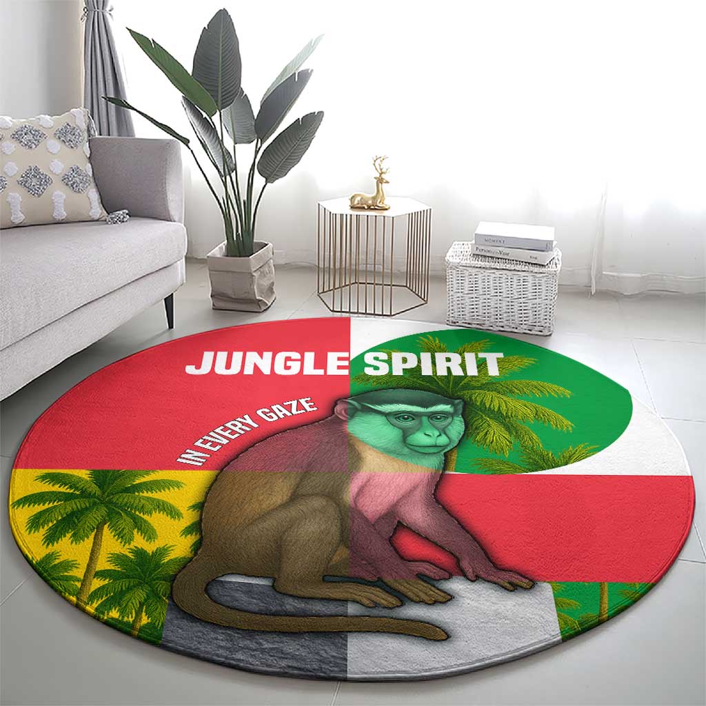 Jungle Spirit Monkey Round Carpet with Sao Tome and Principe Tropical Flag Color Blocks