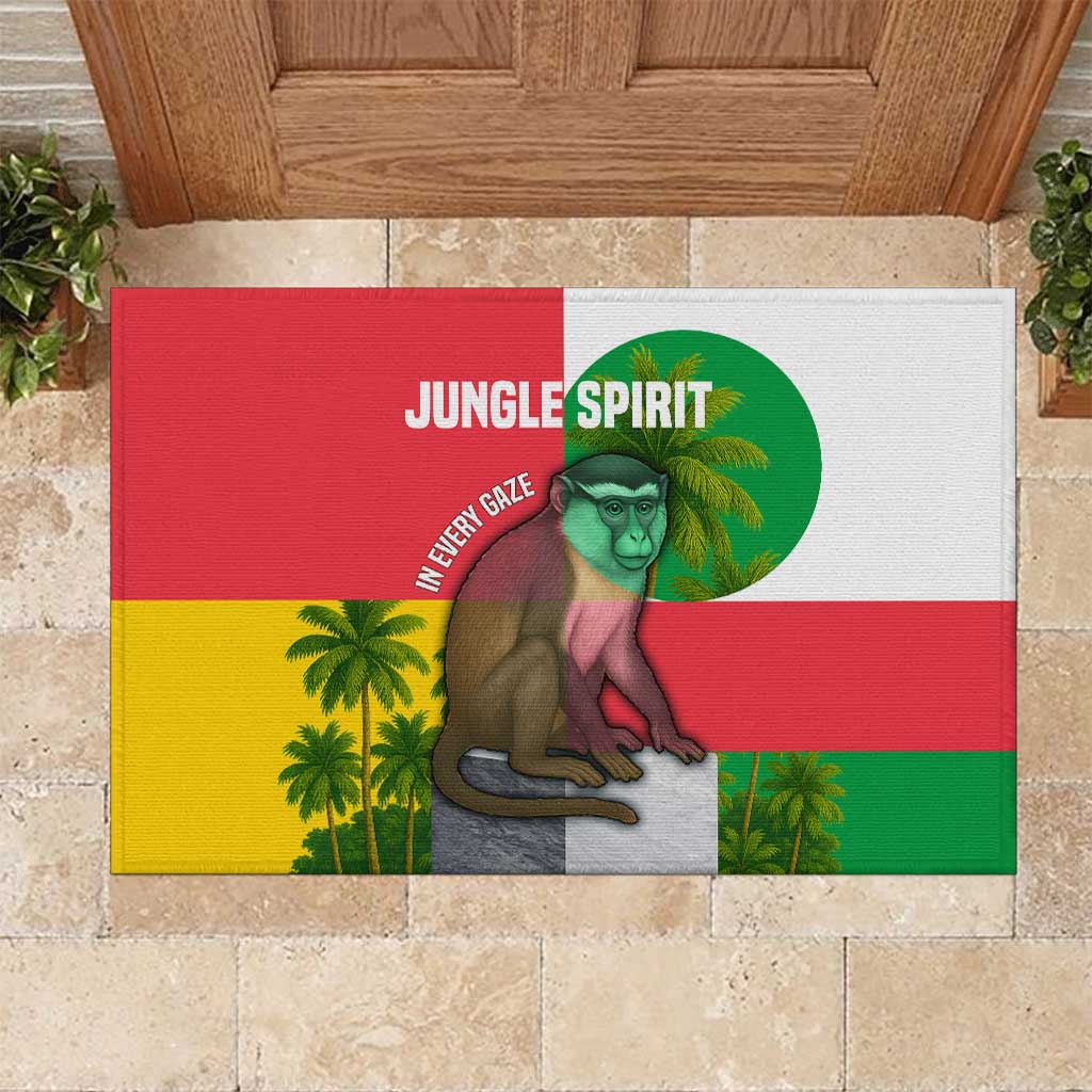 Jungle Spirit Monkey Rubber Doormat with Sao Tome and Principe Tropical Flag Color Blocks