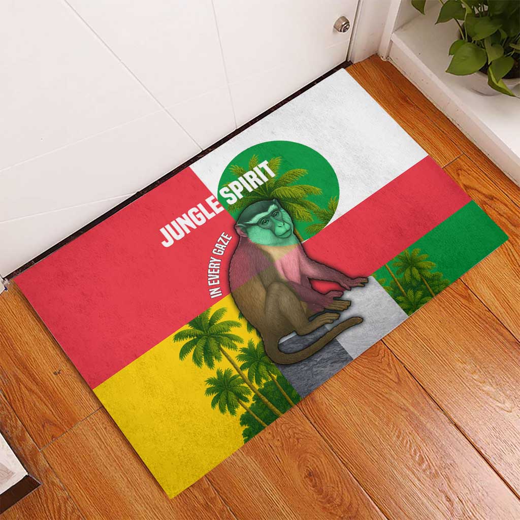 Jungle Spirit Monkey Rubber Doormat with Sao Tome and Principe Tropical Flag Color Blocks