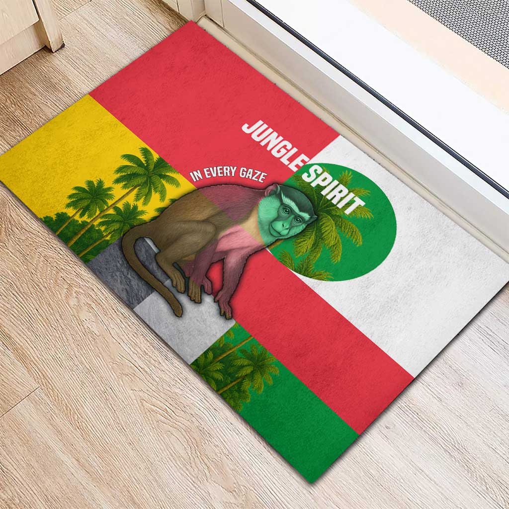 Jungle Spirit Monkey Rubber Doormat with Sao Tome and Principe Tropical Flag Color Blocks