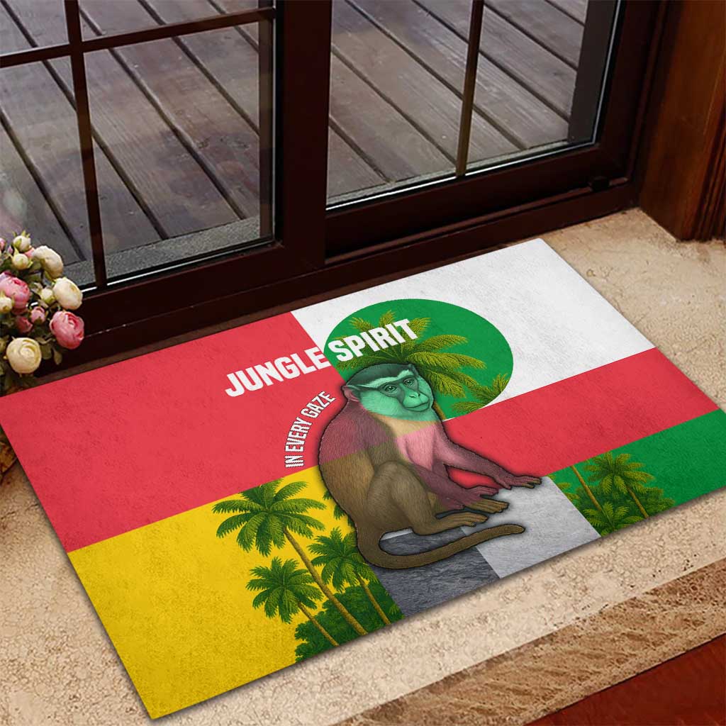 Jungle Spirit Monkey Rubber Doormat with Sao Tome and Principe Tropical Flag Color Blocks