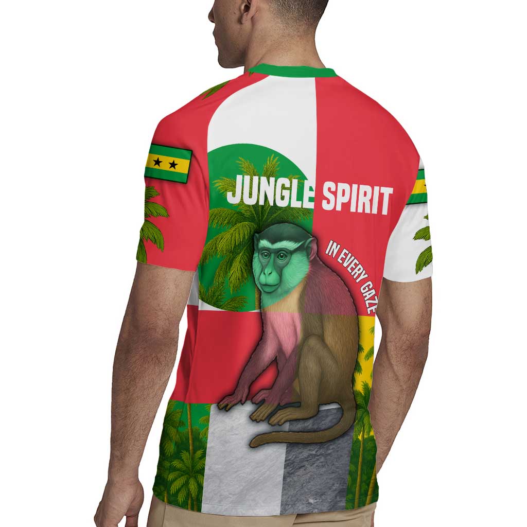 Jungle Spirit Monkey Rugby Jersey with Sao Tome and Principe Tropical Flag Color Blocks