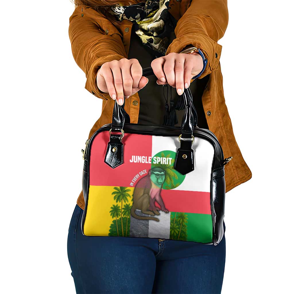 Jungle Spirit Monkey Shoulder Handbag with Sao Tome and Principe Tropical Flag Color Blocks