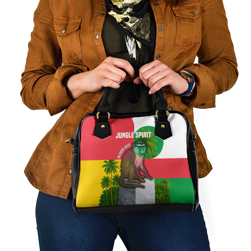 Jungle Spirit Monkey Shoulder Handbag with Sao Tome and Principe Tropical Flag Color Blocks