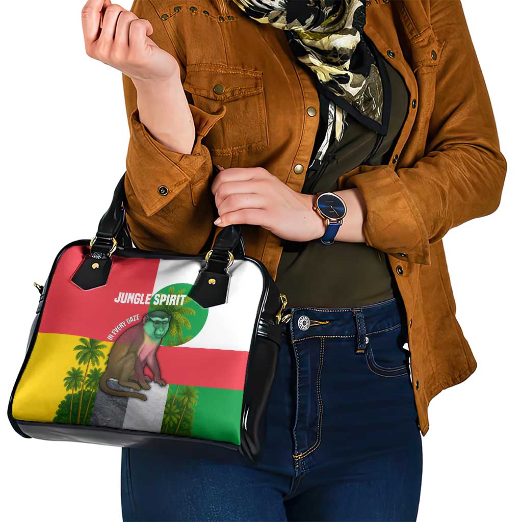 Jungle Spirit Monkey Shoulder Handbag with Sao Tome and Principe Tropical Flag Color Blocks