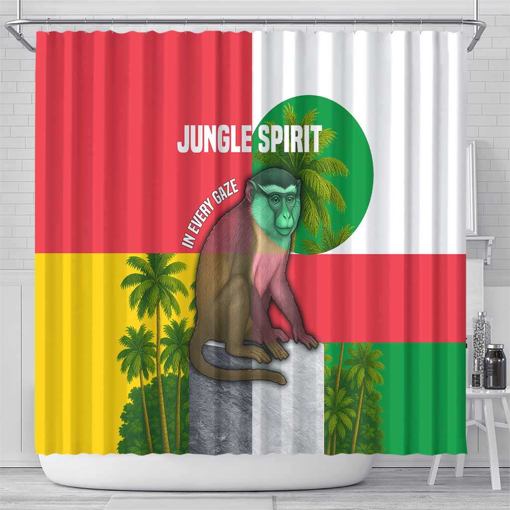 Jungle Spirit Monkey Shower Curtain with Sao Tome and Principe Tropical Flag Color Blocks