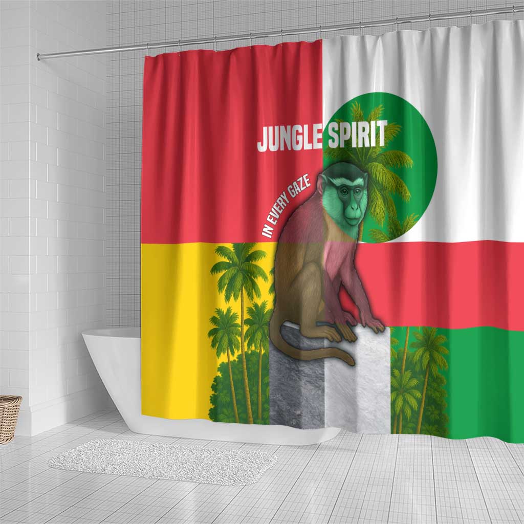 Jungle Spirit Monkey Shower Curtain with Sao Tome and Principe Tropical Flag Color Blocks