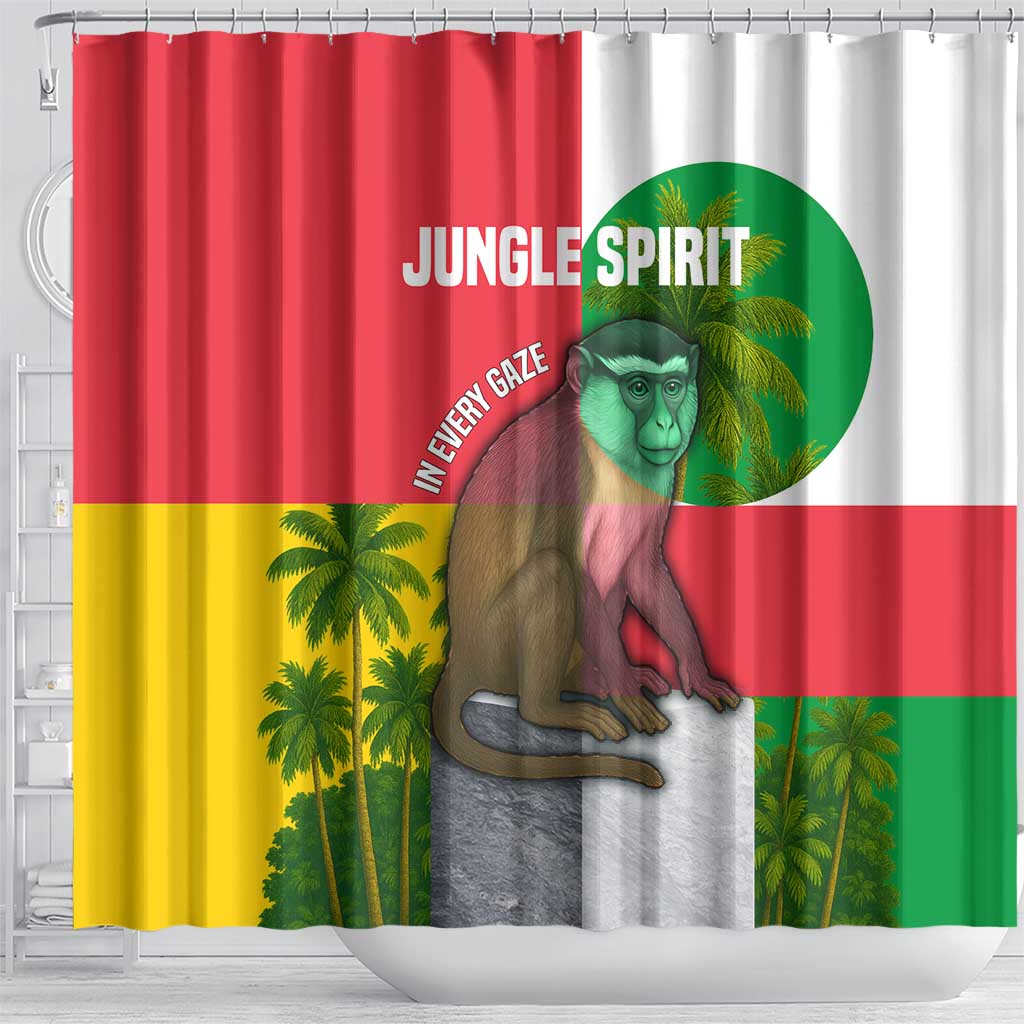 Jungle Spirit Monkey Shower Curtain with Sao Tome and Principe Tropical Flag Color Blocks