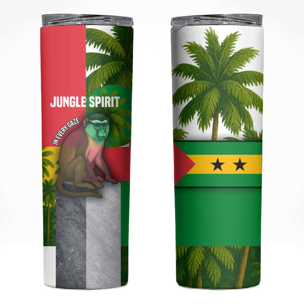 Jungle Spirit Monkey Skinny Tumbler with Sao Tome and Principe Tropical Flag Color Blocks