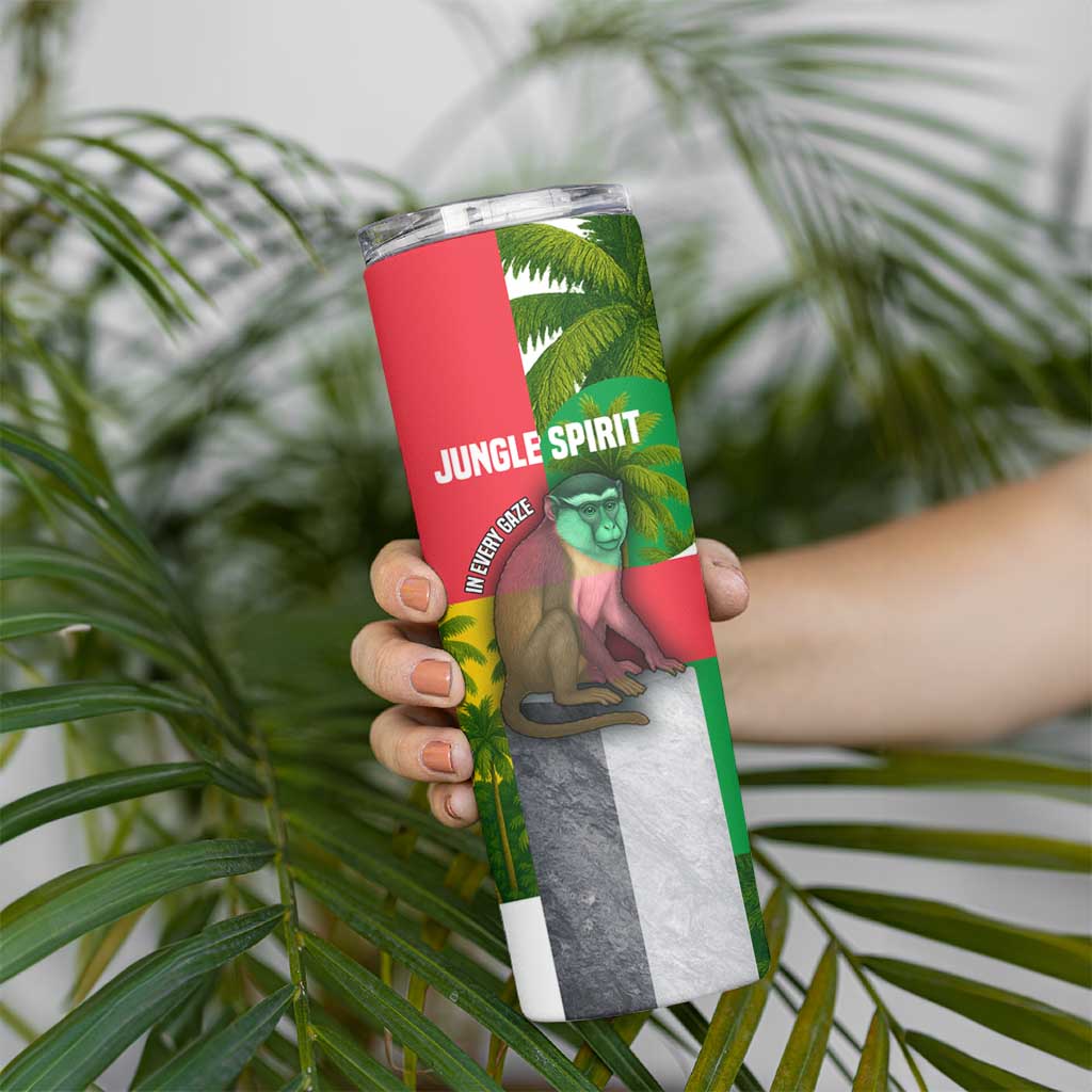 Jungle Spirit Monkey Skinny Tumbler with Sao Tome and Principe Tropical Flag Color Blocks