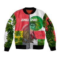 Jungle Spirit Monkey Sleeve Zip Bomber Jacket with Sao Tome and Principe Tropical Flag Color Blocks