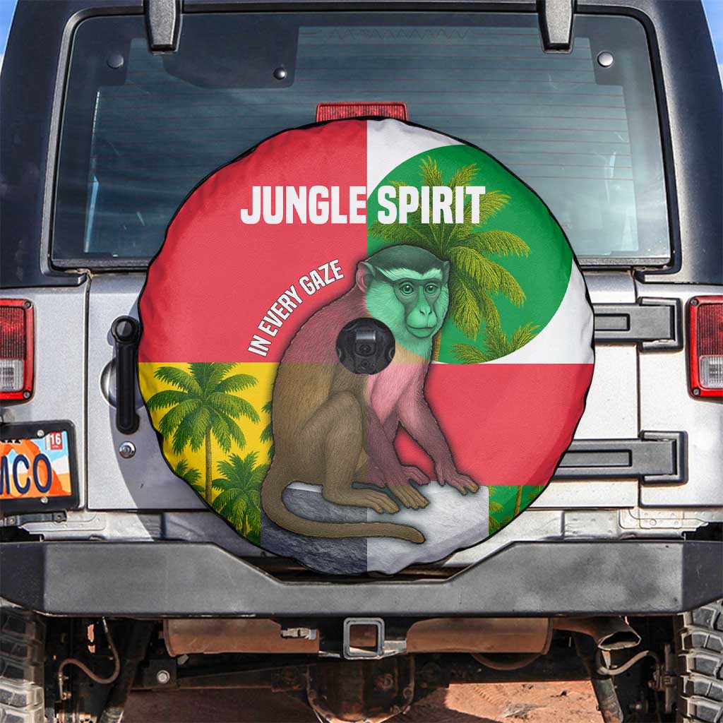 Jungle Spirit Monkey Spare Tire Cover with Sao Tome and Principe Tropical Flag Color Blocks