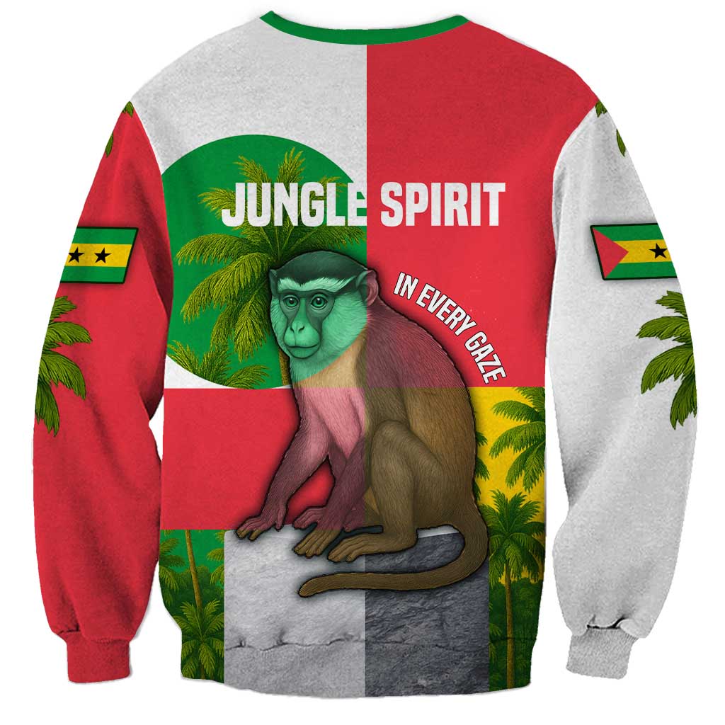 Jungle Spirit Monkey Sweatshirt with Sao Tome and Principe Tropical Flag Color Blocks