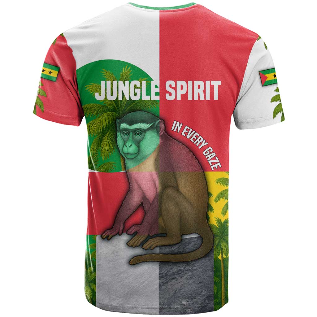 Jungle Spirit Monkey T Shirt with Sao Tome and Principe Tropical Flag Color Blocks